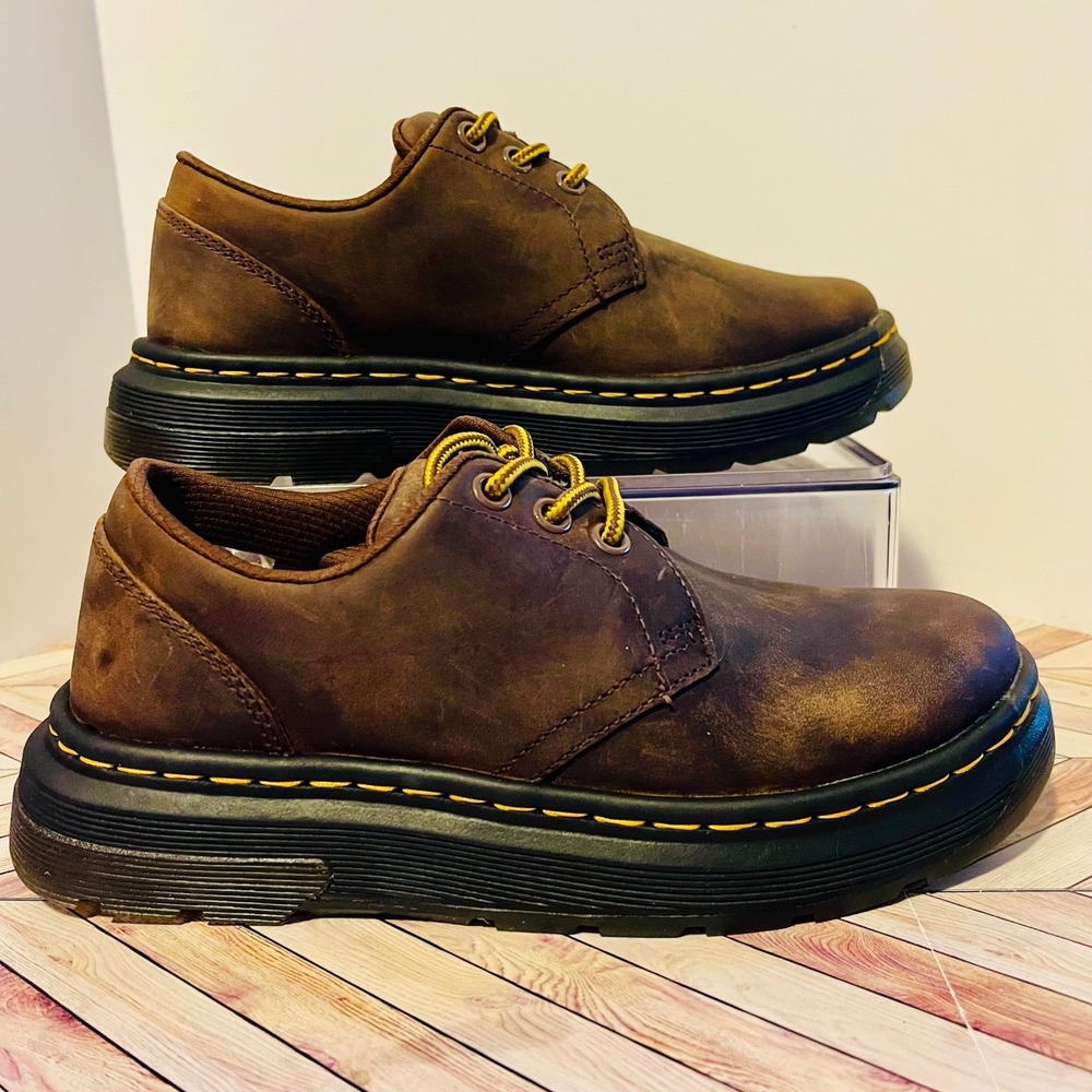 Dr Martens Crewson Lo Crazy Horse Brown Leather M 4 L 5 Lace‎ Up Chunky Shoes